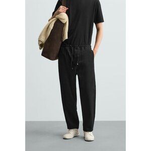 Zara Black Drawstring Carrot Fit Baggy Trouser Casual Preppy Hipster Mens XL NWT